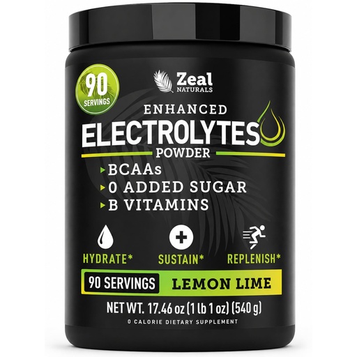 [BRSW2BAQAF5BYYDK] Zeal Naturals Electrolyte Powder - 90 Servings | Keto Electrolytes Powder | Zero Sugar, BCAAs, B-Vitamins | Potassium, Zinc, Magnesium | Hydration Powder Recovery Drink | Lemon Lime