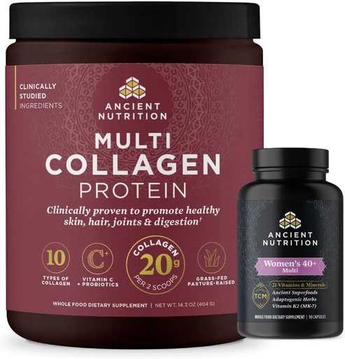 [BRSRAGQ6O57GGDTA] Ancient Nutrition Women's Multivitamin 40+ Enkrat na dan, 30 Count + Multi Collagen Protein Powder, Unflavored, 40 Serving