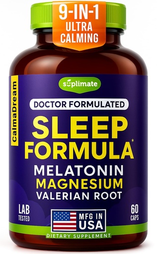[BRSWGHD2OINRQDI3] 9-in-1 Melatonin Sleep Aid for Adults - USA Made, Lab Tested with Melatonin 5mg and 108mg Magnesium for Sleep - TRAACS, Ashwagandha, Valerian Root, GABA, 5HTP, Herbal Sleep Supplement, Vegan, 60 Caps