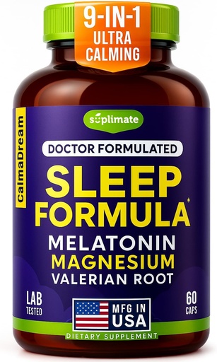 [BRSWGHD2OINRQDI3] 9-in-1 Melatonin Sleep Aid for Adults - USA Made, Lab Tested with Melatonin 5mg and 108mg Magnesium for Sleep - TRAACS, Ashwagandha, Valerian Root, GABA, 5HTP, Herbal Sleep Supplement, Vegan, 60 Caps