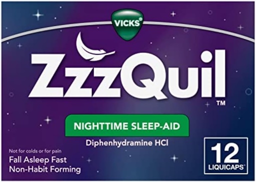 [BRSWIZIEAF6A2FDC] ZzzQuil, Nighttime Sleep Aid LiquiCaps, 25 mg Diphenhydramine HCl, No.1 Sleep-Aid Brand, Non-Habit Forming, Fall Asleep Fast, 12 Count