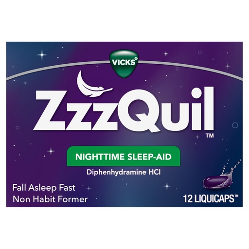 [BRSWIZIEAF6A2FDC] ZzzQuil, Nighttime Sleep Aid LiquiCaps, 25 mg Diphenhydramine HCl, No.1 Sleep-Aid Brand, Non-Habit Forming, Fall Asleep Fast, 12 Count