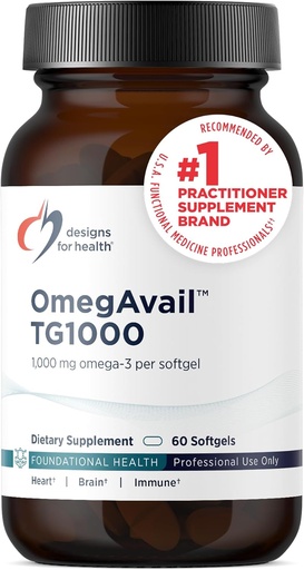 [BRSWIHA7CB5R43IV] OmegAvail TG1000 - TG (Triglicerīda) Zivju eļļas papildinājums ar EPA/DHA - augsti koncentrēts 1000mg Omega-3 Per Softgel - Dabīgs citronu degvīns + Nav Zivju pēcgarša (60 Softgels)
