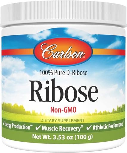 [BRSWECQ2BEFGY3DP] Carlson - Ribose, 100% Pure D-Ribose, Не-GMO, Виробництво енергії, Відновлення м'язів та Атлетична продуктивність, 3.53 oz (100 г)