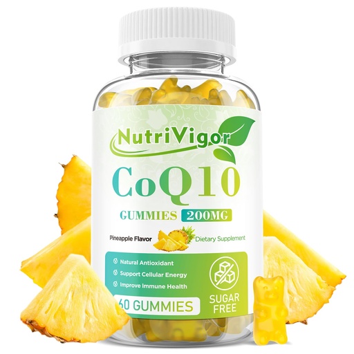 [BRSRAYACCQCQ23I3] CoQ10 Gummies, Coenzyme Q10 Supplement 200 mg, High Absorption CoQ10 Supplement for Cellular Energy and Immune Health, Vegan, Gluten Free, Pineapple Flavor, 60 Count