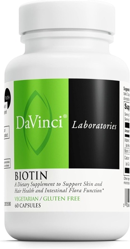 [BRSWIYIQBB7G2CL2] DAVINCI Labs Biotin - toetab naha ja juuste tervist, soolefloora funktsiooni * - toidulisand C-vitamiini ja kaltsiumiga kui Ca Carbonate - taimetoitlane - gluteenivaba - 60 kapslit