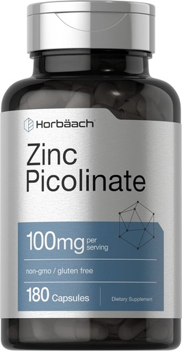 [BRSWGAYLOZ7AK2TZ] Horbäach Picolinate de zinc 100mg.180 Capsules Haute puissance.