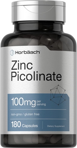 [BRSWGAYLOZ7AK2TZ] Horbäach Zinc Picolinate 100mg | 180 Capsules | High Potency | Non-GMO, Gluten Free | Zinc Supplement