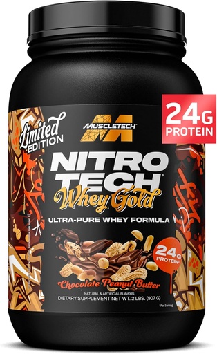 [BRSRAFQQOZYWMFDK] MuscleTech Whey Protein Powder (Chocolate Peanut Butter, 2LB) - Nitro-Tech Whey Protein Isolate Smoothie Mix for Lean Muscle & Fast Recovery - 24g of Whey Gold Protein for Women & Men - Gluten-Free