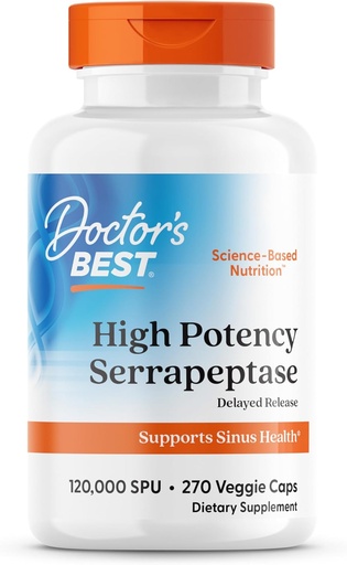 [BRSWIFYZCIDRKDDO] Doctors Best High Potency Serrapeptase, Supports Sinus Health, Non-GMO, Vegan 270 Veggie Caps