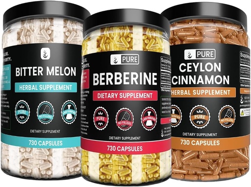 [BRSROZIPAAIR4FD2] Pure Original Ingredients Berberine, Bitter Melon, and Ceylon Cinnamon Capsules Bundle (730 Capsules) No Magnesium or Rice Fillers