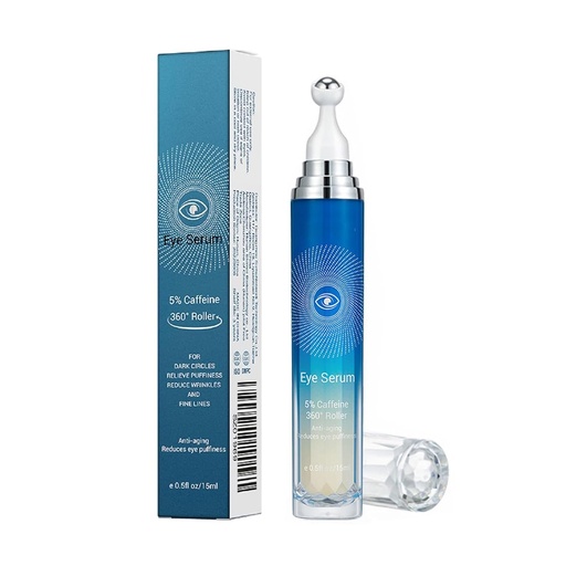 [BRSROHDYCMFBQYDP] 5% Caffeine Eye Serum, Anti-Aging Under Eye Roller Cream for Dark Circles Puffiness Wrinkles and Fine Lines, Korean EyeCare Cream with 360°Massage Ball, EyeBags Treatment for Men and Women