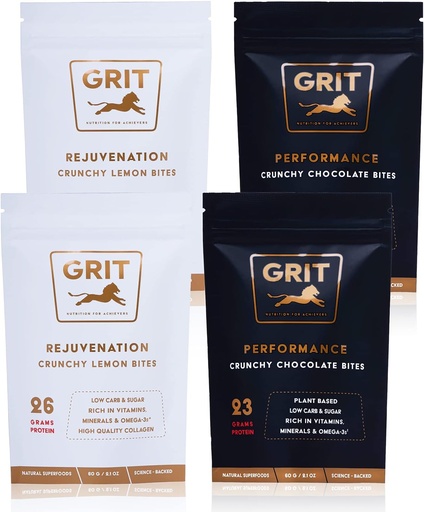 [BRSWGAL7AUNAI3TA] Nutrition Bites Sampler Pack | 23-26g Protein | High Energy Pre-Workout and Joint Support Supplements | Muscle-Building and Endurance | Gluten Free, Keto, No Soy | GRIT Superfoods (60g, 4 pack)