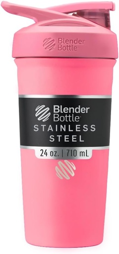 [BRSW2CAQOFYA4ADF] BlenderBottle Sports Insulated Stainless Steel Shaker Pudele ar Wire Whisk, 24-Ounce, Pink – Olbaltumvielas Shakes & Hydration sportistiem un fitnesa Enthusiasts, Easy Mixing, Keeps Drinks Auksts, Bloķējams Lid