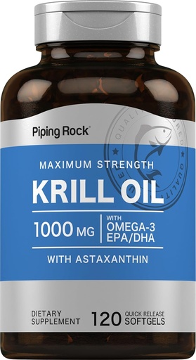 [BRSWIHQFB4OQAFL6] Piping Rock Krill Oil 1000mg Softgels , 120 count , Omega 3, EPA DHA supplement | with Astaxanthin , Maximum Strength ,Non-GMO, Gluten Free