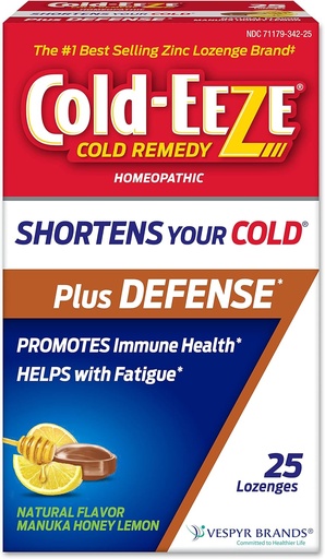 [BRSWYHT7CMIAEDL5] Cold-Eeze Plus Défense Manuka Miel naturel Lemon Zinc Lozenges, remède homéopathique à froid, raccourcit les symptômes du rhume, favorise la santé immunitaire, Sambucus Nigra, Echinacea et Rose HIPS, 25 Ct.