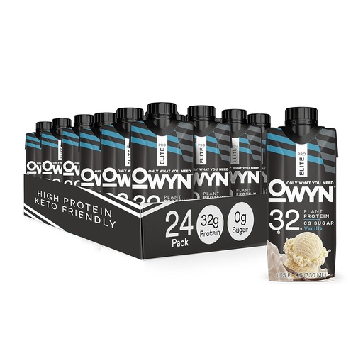 [BRSW2EIOOUBBEFY3] OWYN Pro Elite Vegan Plant 기반 고단백 Shake, 바닐라, 24Pack, 32g Plant Protein, Prebiotics, Superfoods Greens for Workout and Recovery, 0g Net Carbs, Zero Sugar, Keto (24 Pack)