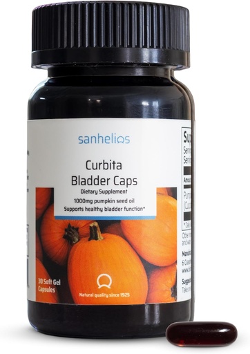 [BRSWIYTQAEJWODLE] Sanhelios Curbita Vejiga Caps Pumpkin Seed Oil 1000mg - Función sana de la vejiga Suplemento de apoyo para hombres y mujeres - No GMO, sin azúcar, libre de conservación, sin gluten - 30 cápsulas - 1 paquete