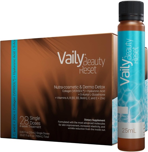 [BRSROZT3AEBQOFI2] Beauty Reset for Dermo-Detox - boisson de supplément de collagène liquide pour les femmes et les hommes avec acide hyaluronique, L-glutathion, biotine, vitamines et zinc pour la peau contre la cellulite et les rides - 23.67 Fl oz