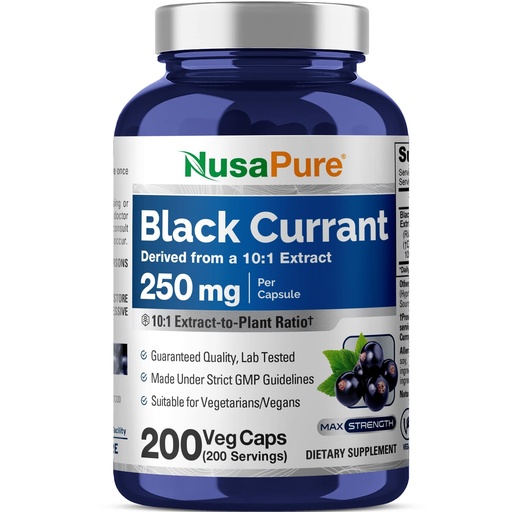 [BRSWGZT3BMPGCEY7] NusaPure Black Currant Capsules, 250 mg, 200 Veg Capsules (Non-GMO, Vegan)