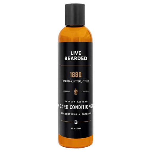 [BRSW2BAKCN4GCDI4] Live Bearded Beard Conditioner, 8 fl oz - Strengthens and Softens Facial Hair - Made in the USA - All-Natural Ingredients with Biotin, Caffeine | 1880 Scent - Bourbon, Bitters, Citrus