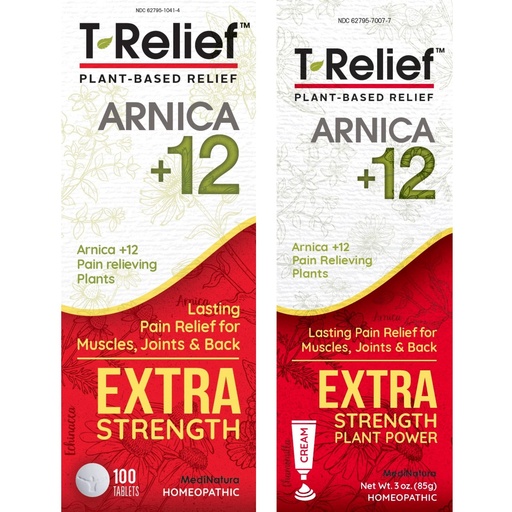[BRSW2CQCCF6WE2T2] MediNatura T-Relief Extra Strength Pain Relief Arnica +12 Plant-Based Pain Relievers 100ct Tablets T-Relief Extra Strength Pain Relief 3oz Cream Bundle