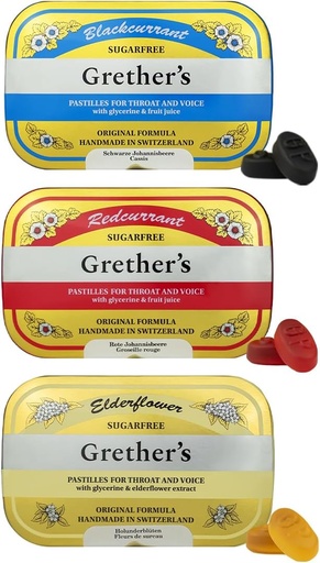 [BRSWGHDYBVYQY2AZ] GRETHER'S Sugarfree Pastilles Blackcurrant, Elderflower & Redcurrant - 가수를위한 선물 - 건조한 입 구호를위한 자연 Remedy - 2.1 oz (포장 3)