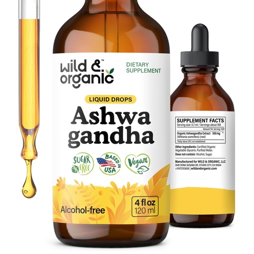 [BRSROY33OV6BEG32] Wild & Organic Ashwagandha Drops - Mood Support & Positive Energy - 500 mg Ashwagandha for Women & Men - Add to Tea Liquid Extract for Relaxation - Non-GMO, Sugar & Alcohol-Free Tincture - 4 fl oz