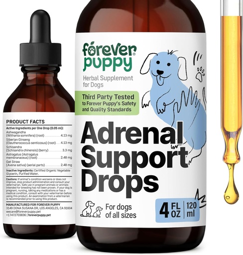 [BRSRAYAEOADWYE32] Pentru totdeauna picaturi de suport adrenal pentru câini - pur Ashwagandha & Ginseng Root Extract pentru suport energetic - Supliment de calmare pentru câini de toate rasele & dimensiuni - 4 fl oz