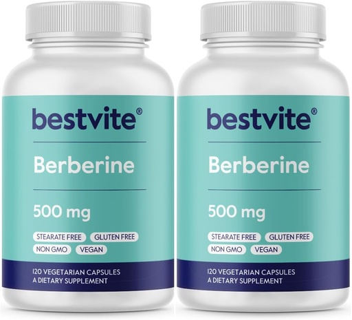 [BRSWGBQNCMGWMCLO] Berberine 500mg (240 Vegetarian Capsules) (2-Pack) - No Fillers - No Stearates - No Flow Agents - Vegan - Gluten Free - Non GMO