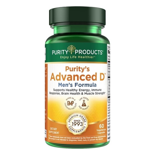 [BRSWIZIIOEHGKDI5] Purity Products Advanced Vitamin D Men's Formula Packed with Vitamin D, Vitamin K2, Zinc, Magnesium Citrate, Boron and Taurine - 60 Vegetarian Capsules