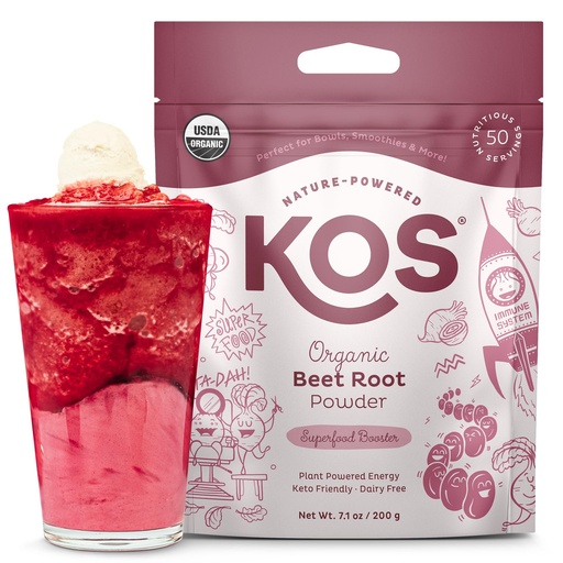 [BRSWYZA3PIPAEHY6] KOS Organic Beet Root Powder, USDA Certified - Superfood Plant Based Beetroot Ingredient for Stamina Increasing, Circulation - Non-GMO, Soy & Gluten-Free, 50 Servings Bag