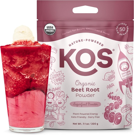 [BRSWYZA3PIPAEHY6] KOS Organic Beet Root Powder, USDA Certified - Superfood Plant Based Beetroot Ingredient for Stamina Increasing, Circulation - Non-GMO, Soy " Gluten-Free, 50 Servings Bag