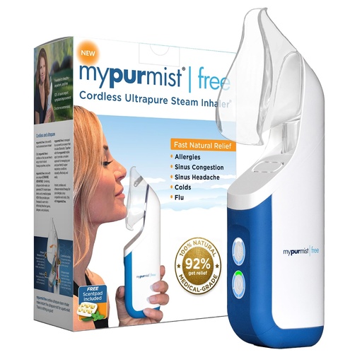 [BRSWGBIODMCGMDLZ] Mypurmist Free Ultrapure Cordless Steam Inhaler - Handheld Personal & Battery-Powered Steamer, Vaporizer & Humidifier for Sinus Relief, Nasal Congestion, Cold & Cough, Vocal Care