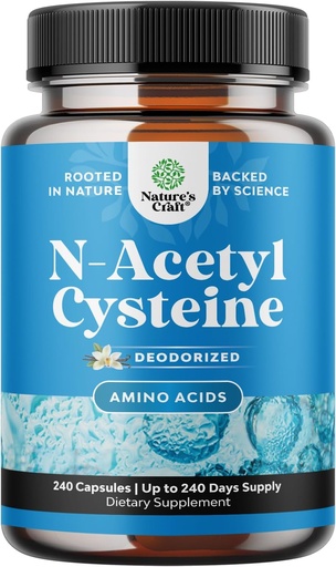 [BRSROAALA55RAYD3] NAC Suplemento N-Acetyl Cysteine 600mg - Vegan High Absorption Non-Smelly NAC 600 mg Capsules Glutathione Precursor para la limpieza del hígado Detox & Reparación Plus Lung Health and Immunity Support (240ct)
