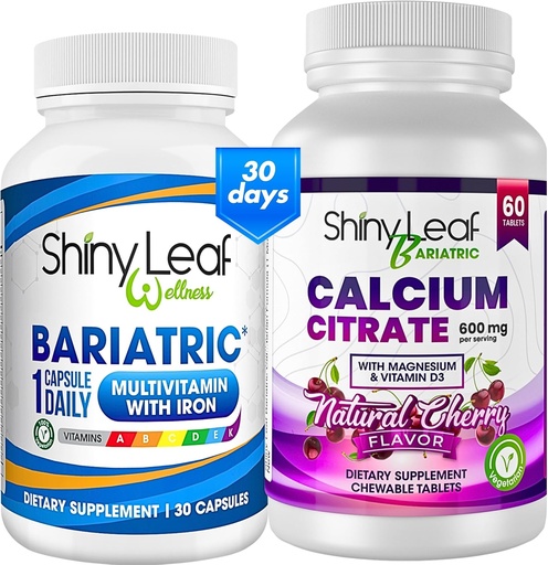 [BRSRMC32C55WM3QZ] Bariatric Multivitamin with Iron Once-a-Day and Cherry Chewable Calcium Citrate for Post Bariatric Surgery Including Gastric Bypass and Sleeve (1 Month)