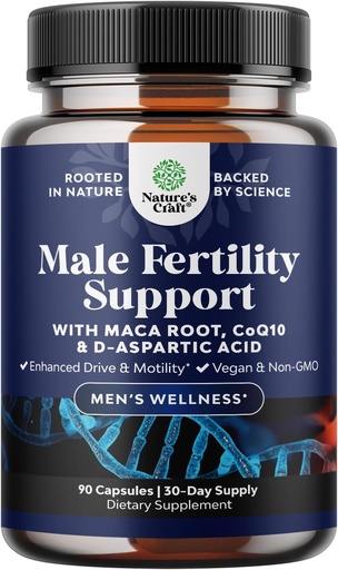 [BRSW2YI5B4BAG2AZ] Pre Conception Male Fertility Supplement - Semen Volume Booster with CoQ10, Maca Root, Methyl Folate & D-Aspartic Acid - Mens Fertility Supplement for Sperm Motility - Conception for Him, 90 Count