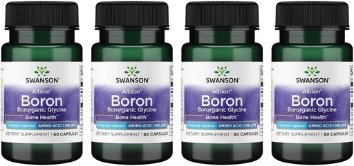 [BRSWGAANDIDR4GQY] Swanson Boron από Albion - Boroganic Glycine συμπλήρωμα Υποστήριξη Κοινή Υγεία & Υγεία των οστών - Υψηλή Φόρμουλα Απορρόφησης Μπορεί να υποστηρίξει τη συνολική ισορροπία - (60 κάψουλες, 6mg κάθε) (4 Pack)