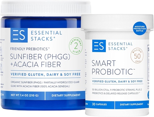 [BRSW2FQKAV5BUF3L] Essential Stacks Fuel Your Gut Bundle: Smart Probiotic (30 ct) + Friendly Prebiotics (7.4 oz)