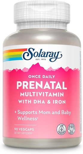 [BRSWIEYIDMHQIC3M] SOLARAY Once Daily Prenatal Multivitamin with DHA & Iron, Prenatal Vitamins and Minerals for Expectant Mothers, Easy Morning Herbal Blend & Whole Food Base, Lab Verified, 90 Servings, 90 VegCaps