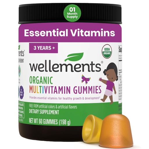 [BRSW2C33A5YAID3F] Wellements USDA Organic Kids Multivitamin Gummies 60 Ct (3+ Years) | Essential Kids Vitamins A, B, C, D, E & Zinc | Supports Healthy Growth & Development* | Non-GMO, No Gluten & No Artificial Colors