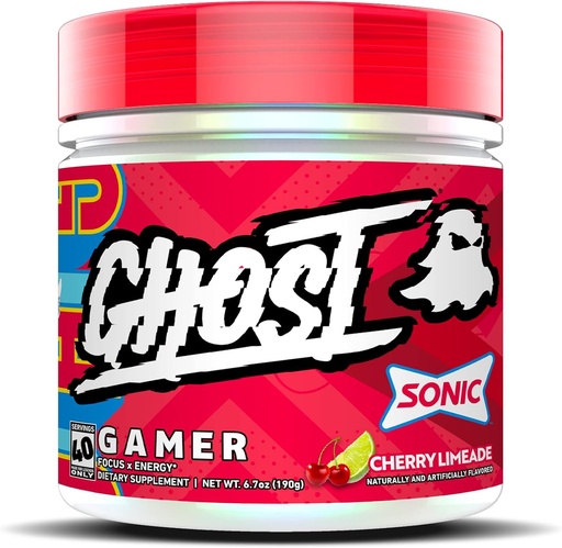 [BRSW2GDYBYHBGAL7] GHOST Gamer: Energi och fokus stödformel - 40 portioner, Sonic Cherry Limeade - Nootropics & Natural Caffeine för uppmärksamhet, noggrannhet och reaktionstid - Vegan, glutenfri