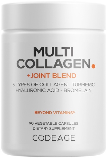 [BRSWYH3YPN5RYCDL] Codeage Multi Collagen Protein + Joint Blend Supplement, Hyaluronic Acid, Bromelain, Turmeric, Ginger, Boswellia, Astaxanthin - Hydrolyzed Bovine Collagen - 5 Collagen Types - Non-GMO - 90 Capsules