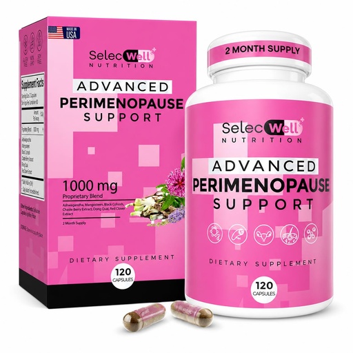 [BRSROBAKPN7R4HY4] Perimenopause & Menopause Support Supplement for Women – Multi‑Symptom Relief with Black Cohosh & Red Clover Isoflavones | Ashwagandha Adaptogen & Herbal Blend | Hormone Balance Support | 120 Capsules