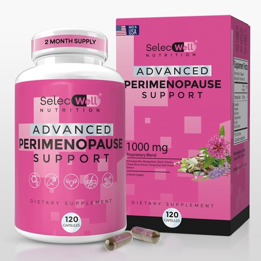 [BRSROBAKPN7R4HY4] Suplemento de apoio á perimenopausa e á menopausa para mulleres - alivio multi-sinto con Isoflavonas de cohosh negro e Clover vermellos | Ashwagandha Adaptogen & Herbal Blend | Apoio ao equilibrio hormonal | 120 cápsulas