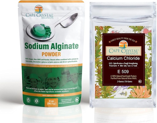 [BRSW2A3YBBYWK3T3] Cape Crystal Sodium Alginate and Calcium Chloride – Spherification Value Kit - Practice Molecular Gastronomy, 4-Oz.
