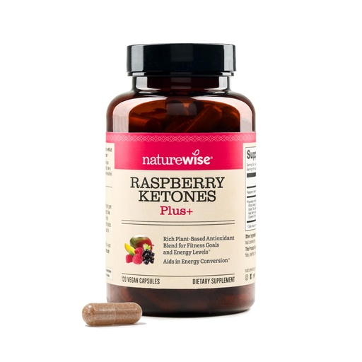 [BRSWIBYECMFRA23O] NatureWise Raspberry Ketones Plus with Green Tea Extract, Cayenne Pepper & Acai Berry - Supports Weight Management, Antioxidant Health & Energy Levels - Vegan & Gluten-Free - 120 Capsules
