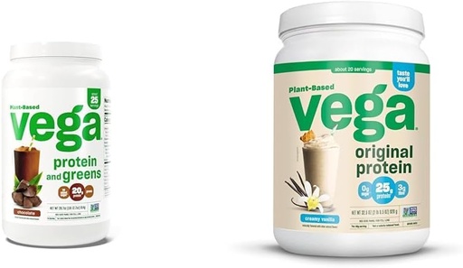 [BRSROAINOEHGMHTB] Vega Proteine și Verzi Pulbere de proteine, Ciocolată și original praf de proteine, Creamy Vanilla Plant Bad Drink Mix pentru apă, lapte și piureuri, 32.5 oz