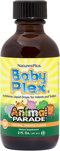 [BRSWIZ35CEMGA3I5] NaturesPlus Animal Parade Baby Plex, Natural Orange Flavor - 2 fl oz, Pack of 2 - Liquid Multivitamin for Infants &amp; Toddlers - Sugar Free, Gluten Free - 120 Total Servings