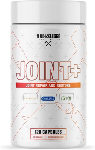 [BRSRAYY3B4FRY3IU] Axe & Sledge Joint+ | Felles helsestøtte Supplement med UC-II Collagen, Glukosamin, MSM, Bioperin | 1g Glukosamin, 500 mg OptiMSM, 40 mg UC-II Collagen | 30 serveringer